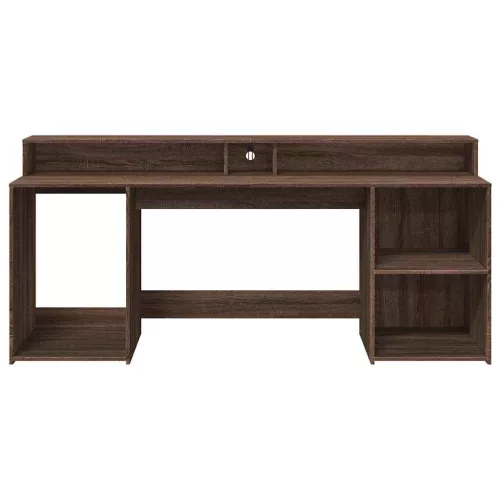 Barna tölgy színű szerelt fa íróasztal LED-ekkel 200x55x91 cm
