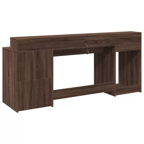 Barna tölgy színű szerelt fa íróasztal LED-ekkel 200x55x91 cm