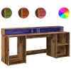 Antik fa színű szerelt fa íróasztal LED-ekkel 200 x 55 x 91 cm