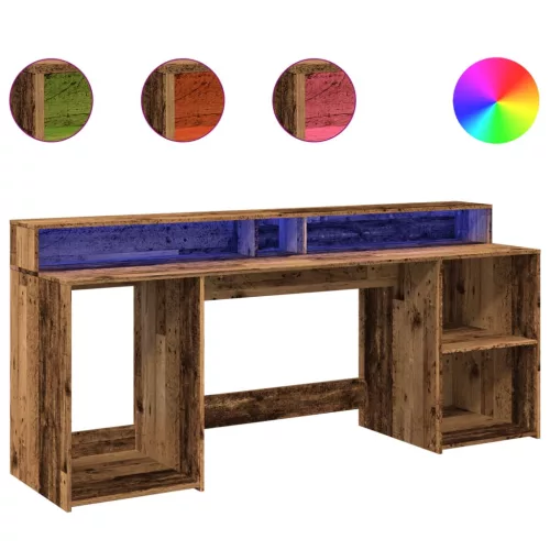 Antik fa színű szerelt fa íróasztal LED-ekkel 200 x 55 x 91 cm