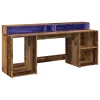 Antik fa színű szerelt fa íróasztal LED-ekkel 200 x 55 x 91 cm
