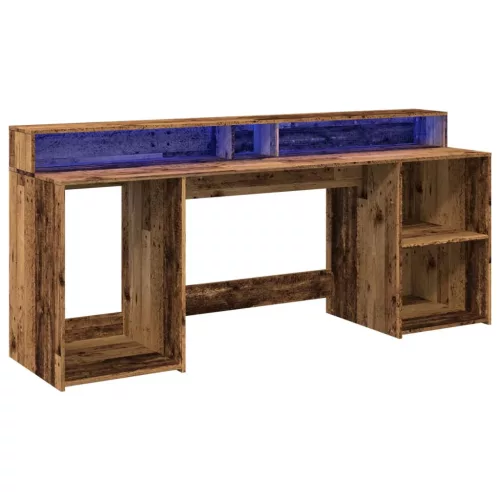Antik fa színű szerelt fa íróasztal LED-ekkel 200 x 55 x 91 cm