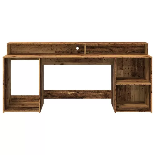 Antik fa színű szerelt fa íróasztal LED-ekkel 200 x 55 x 91 cm