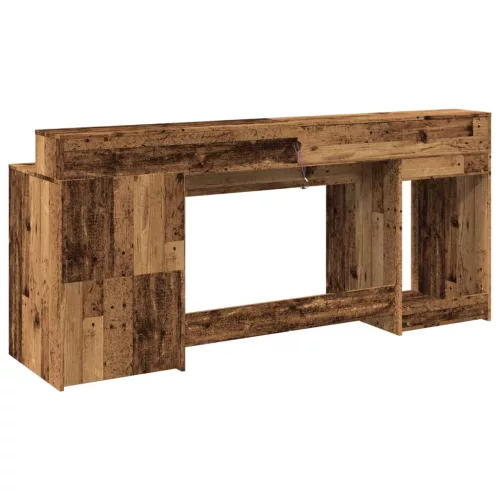 Antik fa színű szerelt fa íróasztal LED-ekkel 200 x 55 x 91 cm