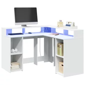   Fehér szerelt fa íróasztal LED-világítással 130 x 130 x 91 cm