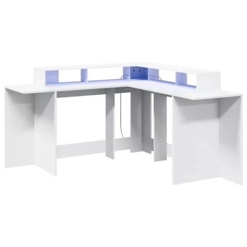 Fehér szerelt fa íróasztal LED-világítással 152 x 152 x 91 cm
