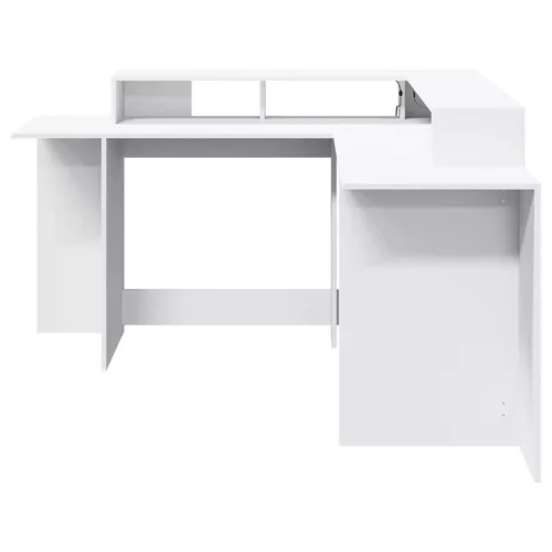 Fehér szerelt fa íróasztal LED-világítással 152 x 152 x 91 cm