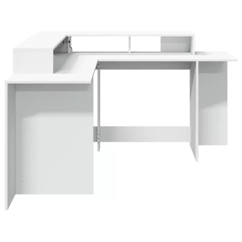Fehér szerelt fa íróasztal LED-világítással 152 x 152 x 91 cm