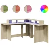 Sonoma tölgy színű szerelt fa íróasztal LED-ekkel 152x152x91 cm
