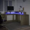 Sonoma tölgy színű szerelt fa íróasztal LED-ekkel 152x152x91 cm