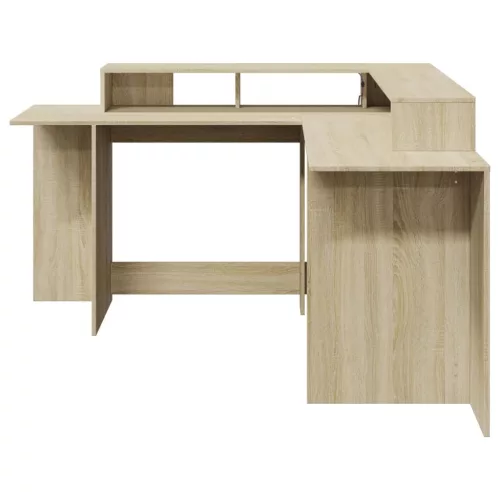 Sonoma tölgy színű szerelt fa íróasztal LED-ekkel 152x152x91 cm