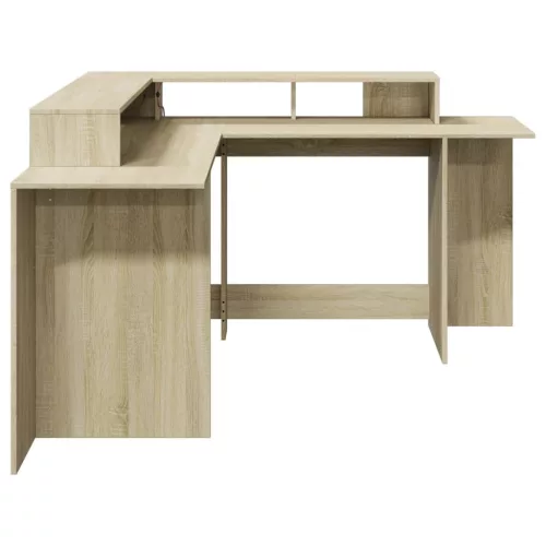 Sonoma tölgy színű szerelt fa íróasztal LED-ekkel 152x152x91 cm