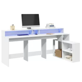   Fehér szerelt fa íróasztal LED-világítással 200 x 104 x 91 cm