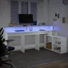 Fehér szerelt fa íróasztal LED-világítással 200 x 104 x 91 cm