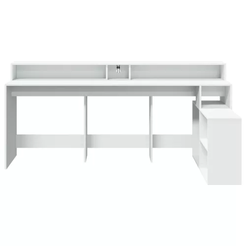 Fehér szerelt fa íróasztal LED-világítással 200 x 104 x 91 cm