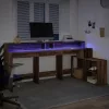 Barna tölgy színű szerelt fa íróasztal LED-ekkel 200x104x91 cm