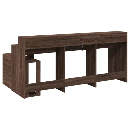 Barna tölgy színű szerelt fa íróasztal LED-ekkel 200x104x91 cm