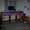 Antik fa színű szerelt fa íróasztal LED-ekkel 200 x 104 x 91 cm