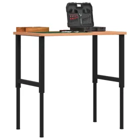   Tömör bükkfa négyszög alakú munkapad 100 x 60 x (71,5-98) cm