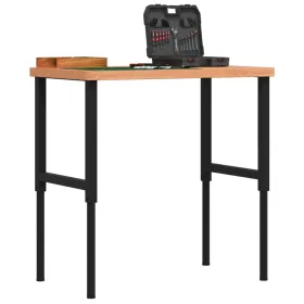   Tömör bükkfa négyszög alakú munkapad 100 x 60 x (73-99,5) cm