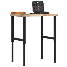  Tömör bükkfa négyszög alakú munkapad 80 x 60 x (73-99,5) cm