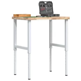   Tömör bükkfa négyszög alakú munkapad 80 x 60 x (73-99,5) cm