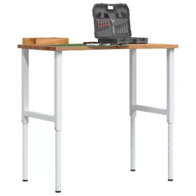  Világosbarna tömör tölgyfa munkapad 100 x 60 x (71,5-98) cm