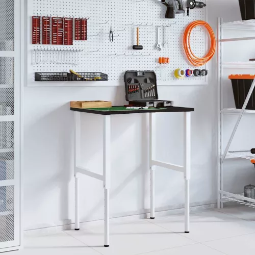 Sötétbarna tömör tölgyfa munkapad 80 x 60 x (71,5-98) cm