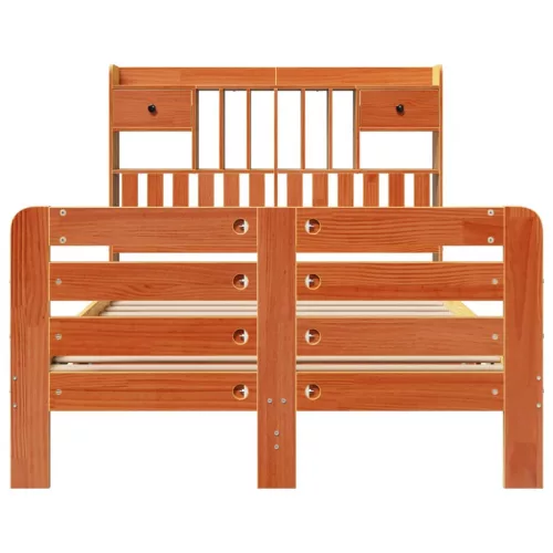 Barna tömör fenyőfa könyvespolcos ágy matrac nélkül 135 x 190cm