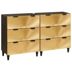   Széf 2 pcs Fekete és Arany 60 x 33 x 75 cm tömör mangófa
