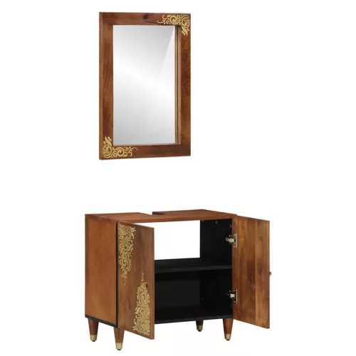 Fürdőszoba bútor szett tárolóval 2 pcs mézbarna 62 x 33 x 58 cm