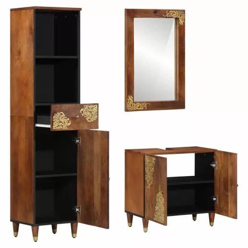 Fürdőszoba bútor szett fiókkal 3 pcs mézbarna 62 x 33 x 58 cm