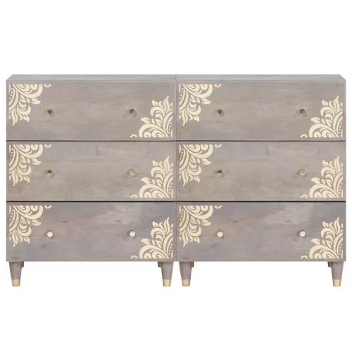 Széf fiókkal 2 pcs Szürke 60 x 33.5 x 75 cm Tömör mangófa