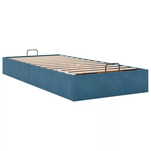 Ottomán ágykeret matrac nélkül sötétkék 100x200 cm bársony