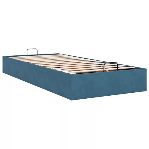 Ottomán ágykeret matrac nélkül sötétkék 100x200 cm bársony
