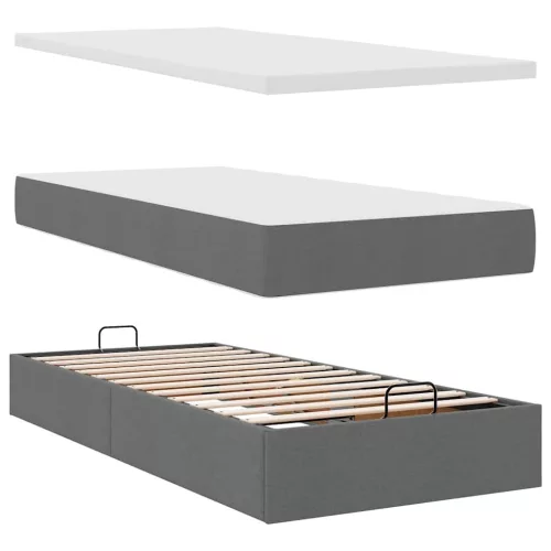 Ottomán ágy matraccal sötét szürke 90x200 cm szövet