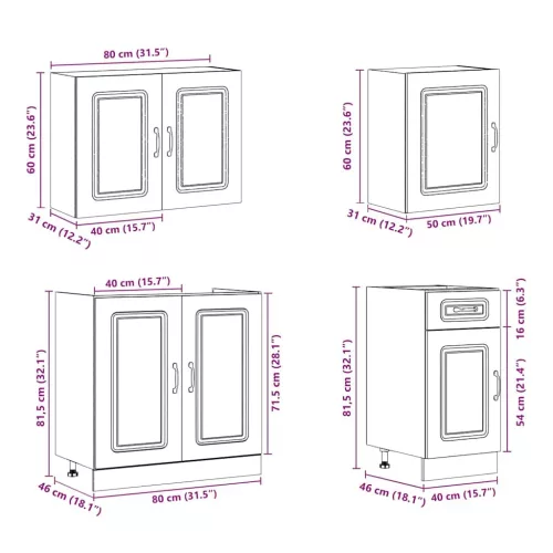 7 darabos konyhaszekrény szett Kalmar fekete színű műfa