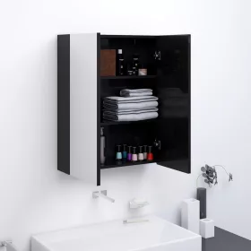   Fényes fekete MDF tükrös fürdőszobaszekrény 60 x 15 x 75 cm