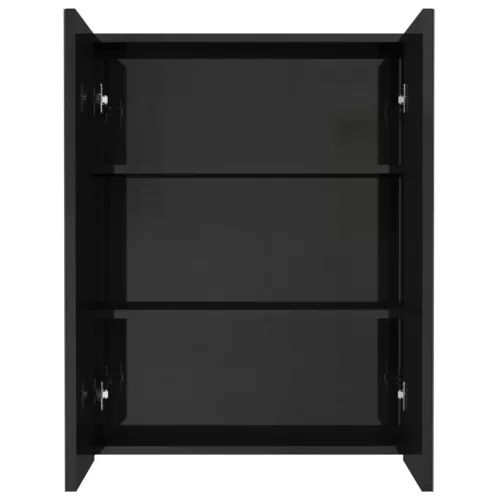 Fényes fekete MDF tükrös fürdőszobaszekrény 60 x 15 x 75 cm