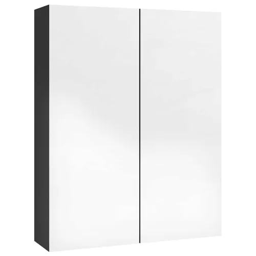 Fényes fekete MDF tükrös fürdőszobaszekrény 60 x 15 x 75 cm