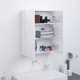   Fényes fehér MDF tükrös fürdőszobaszekrény 60 x 15 x 75 cm