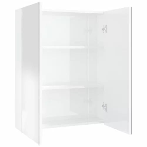 Fényes fehér MDF tükrös fürdőszobaszekrény 60 x 15 x 75 cm