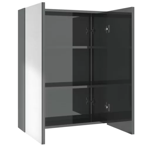 Fényes szürke MDF tükrös fürdőszobaszekrény 60 x 15 x 75 cm