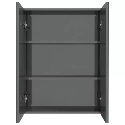 Fényes szürke MDF tükrös fürdőszobaszekrény 60 x 15 x 75 cm