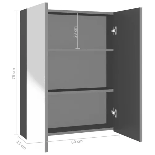 Antracitszürke MDF tükrös fürdőszobaszekrény 60 x 15 x 75 cm