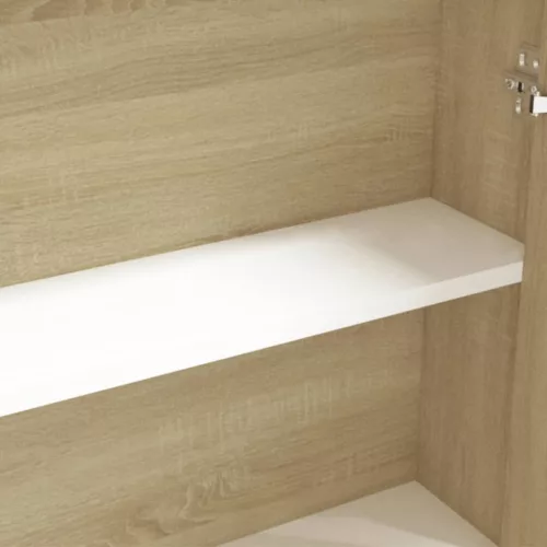 Fehér és tölgy MDF tükrös fürdőszobaszekrény 60 x 15 x 75 cm
