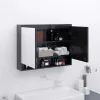 Fényes fekete MDF tükrös fürdőszobaszekrény 80 x 15 x 60 cm