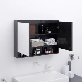  Fényes fekete MDF tükrös fürdőszobaszekrény 80 x 15 x 60 cm