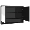 Fényes fekete MDF tükrös fürdőszobaszekrény 80 x 15 x 60 cm