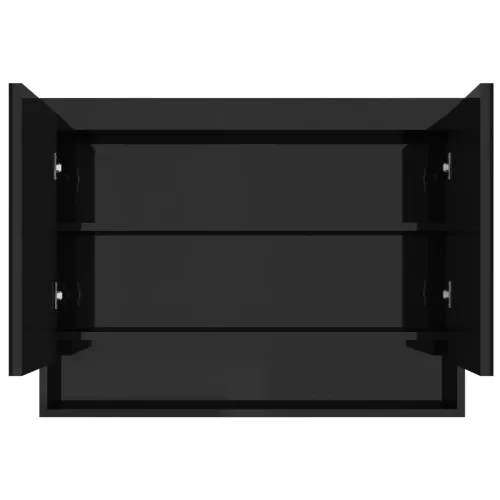Fényes fekete MDF tükrös fürdőszobaszekrény 80 x 15 x 60 cm